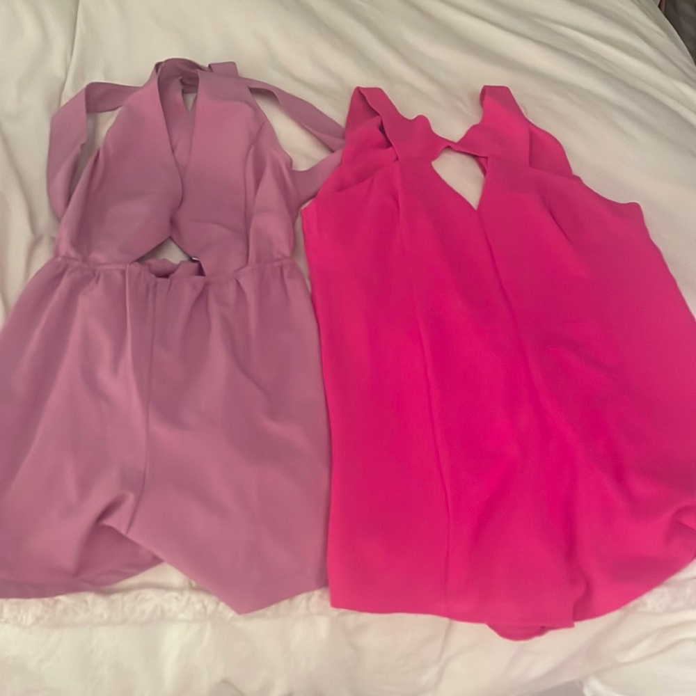 Bundle of two Tobi rompers. small. Light purple and hot pink.